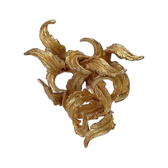 1960s HAR Textured Gold Plate Vintage Curved Leaves Cluster Statement Pin Brooch - Picture 1 of 3